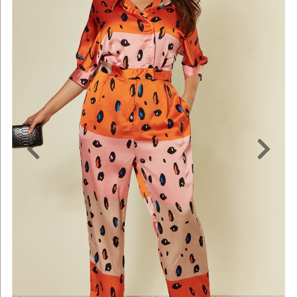 Plus Size Orange Leopard Print Jumpsuit